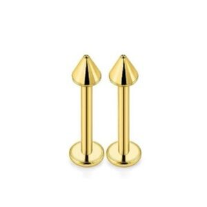 Stainless Steel Yellow Gold Flat-Back Labret Stud Jewelry with Spikes